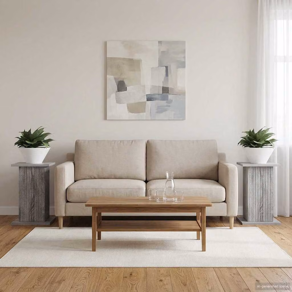 Set di 2 supporti per piante vidaXL in legno MDF, colore Grigio Sonoma, L 30,5 cm x P 30 cm x H 43 cm
