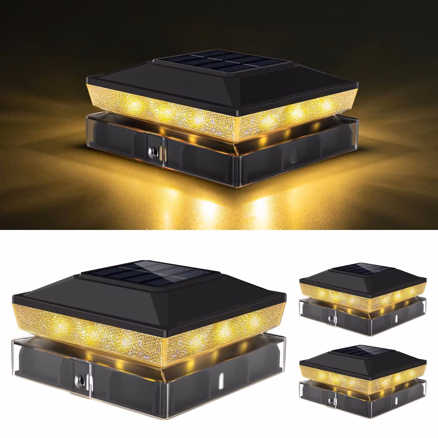 Set di 3 cappucci per pali solari, dimensioni 4x4/3,5x3,5 cm, impermeabili