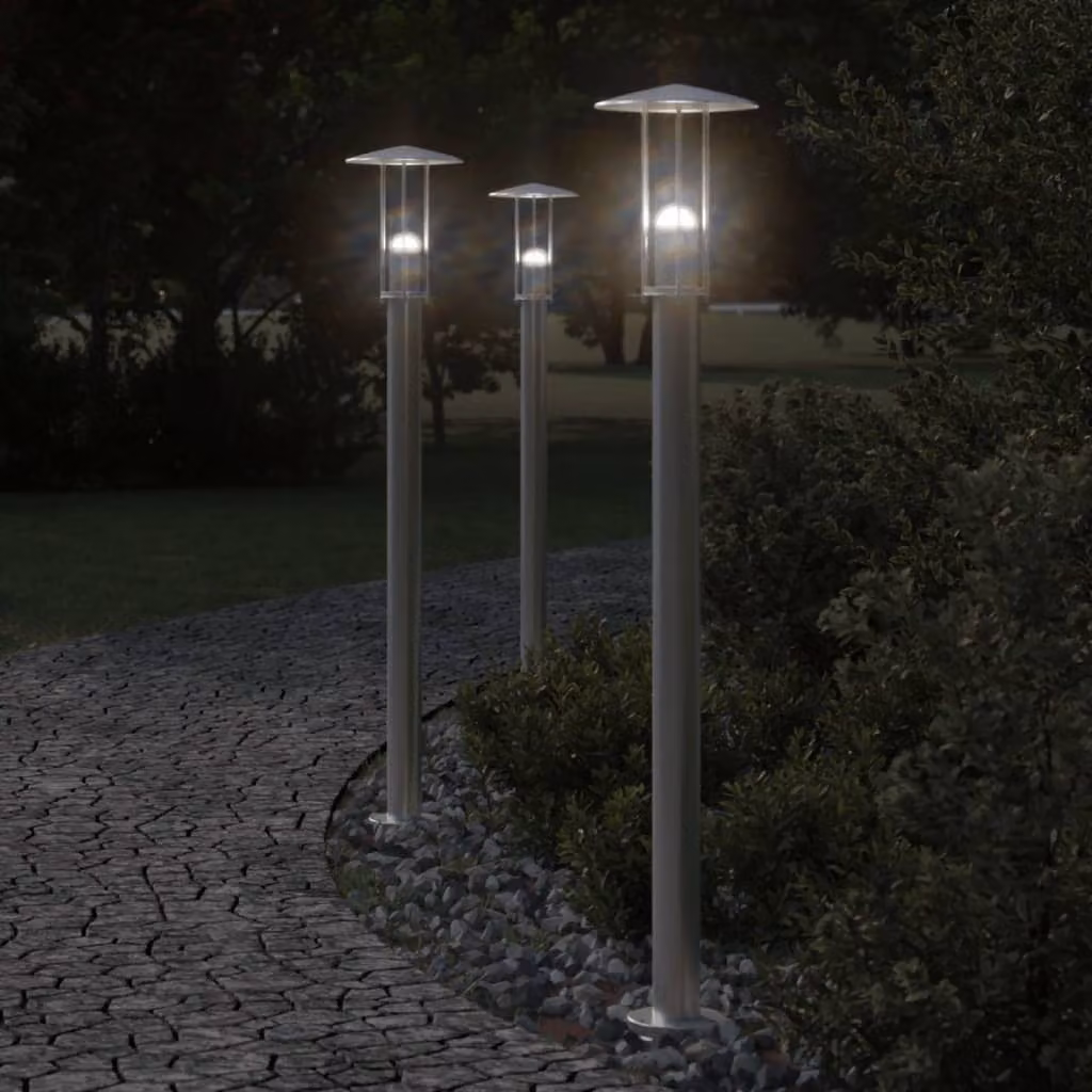 Set di 3 lampade da terra per esterni vidaXL in acciaio inox argento, Altezza: 100 cm