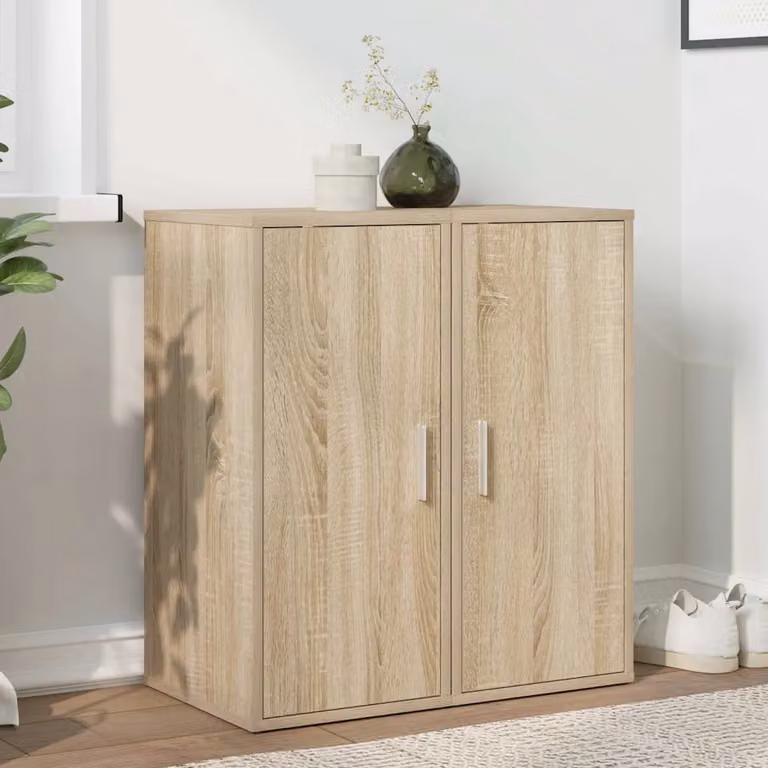 Set di 2 scarpiere moderne vidaXL in legno color rovere con ante a battente per ingresso e soggiorno L/P/H: 32 x 35 x 70 cm