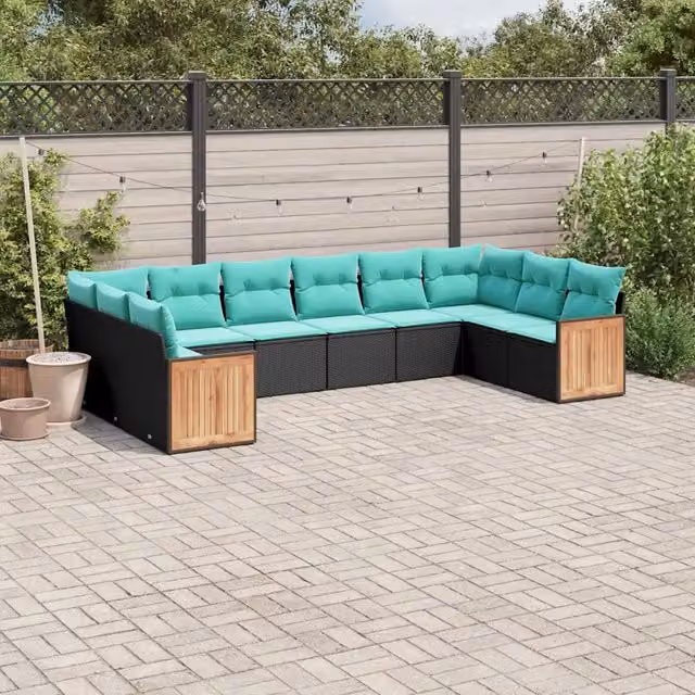 Set Divani da Giardino 10 pz con Cuscini Nero in Polyrattan 3228003