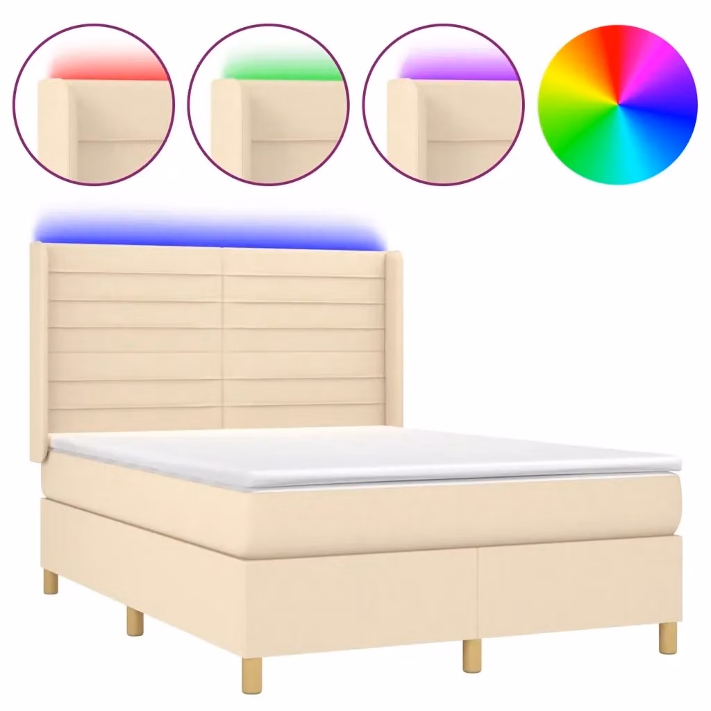 Letto Ibrido con Materasso vidaXL in Tessuto Beige e Bianco con Illuminazione LED e Porta USB L/P/H: 193 x 147 x 128 cm – 2