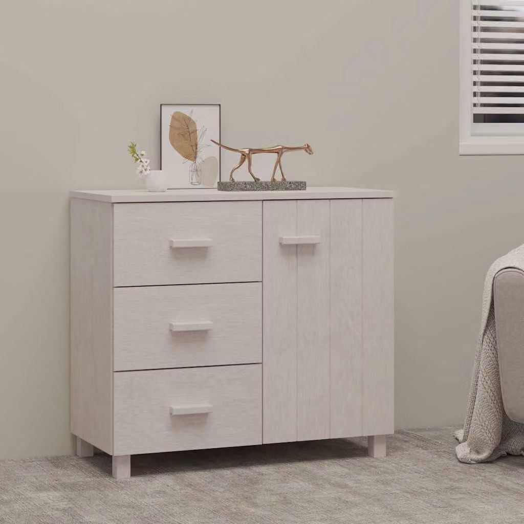 vidaXL Credenza HAMAR Bianca in Legno di Pino e MDF L: 90 cm, P: 40 cm, H: 80 cm – 1