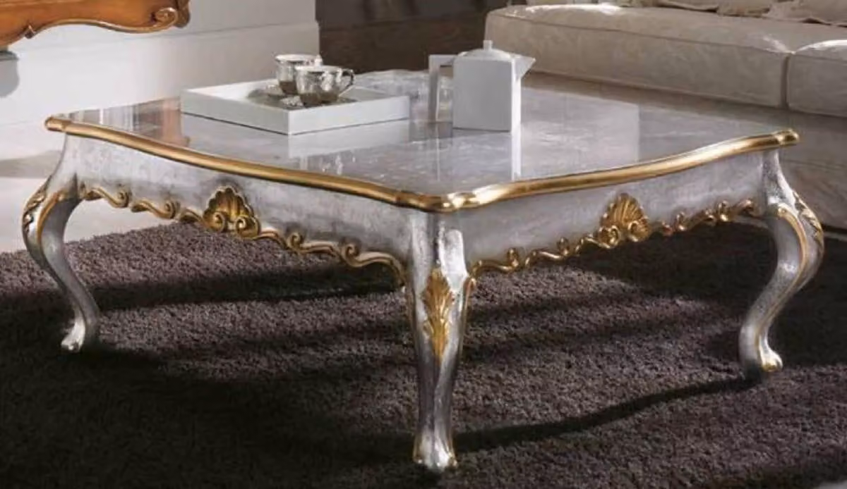Casa Padrino - Tavolino barocco argento/oro - Tavolo da salotto quadrato in legno massiccio in stile barocco - Mobili barocchi - Interni barocchi - Nobile e magnifico - Qualità - Italy