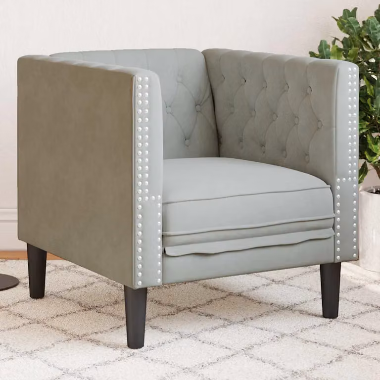 Divano Chesterfield vidaXL in Velluto Grigio, L: 74,5 cm, P: 71 cm, H: 70,5 cm