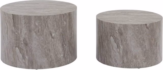Set di 2 tavolini rotondi con effetto marmo, grigio