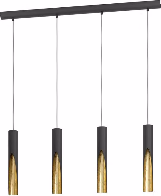 Lampadario a sospensione moderno Eglo Barbotto in metallo nero e oro con 4 luci GU10