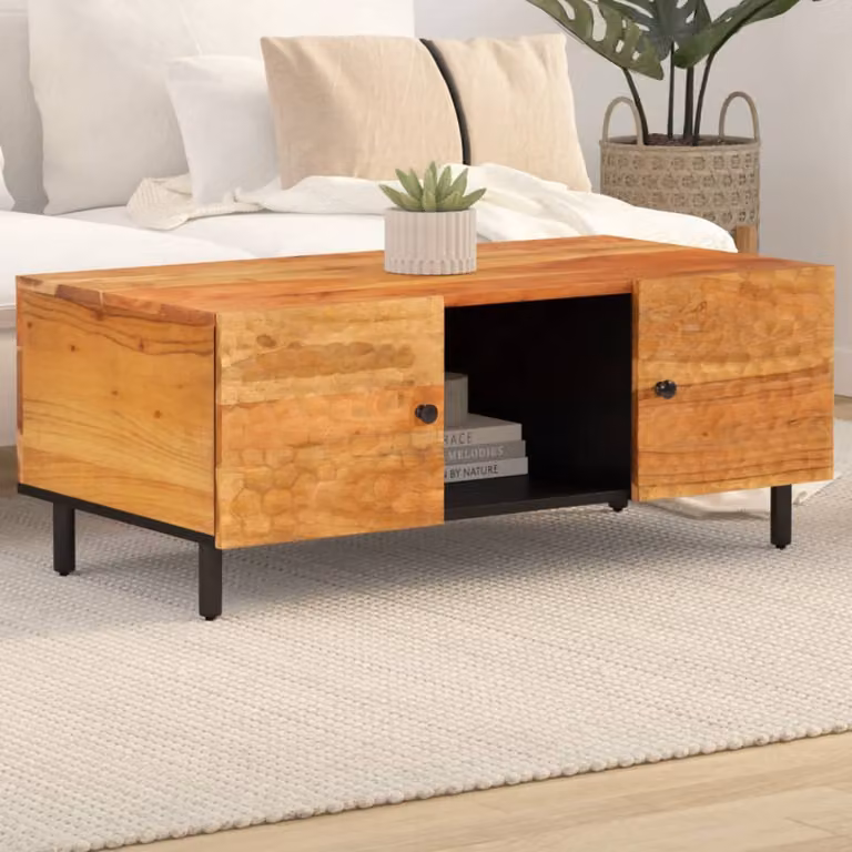 Tavolino rettangolare vidaXL in legno massello di acacia marrone L: 100 cm, P: 54 cm, H: 40 cm