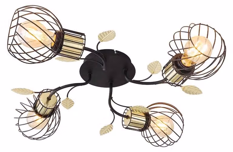 Lampada a soffitto, 4 luci, struttura in metallo a rete, colore nero, diametro 58 cm