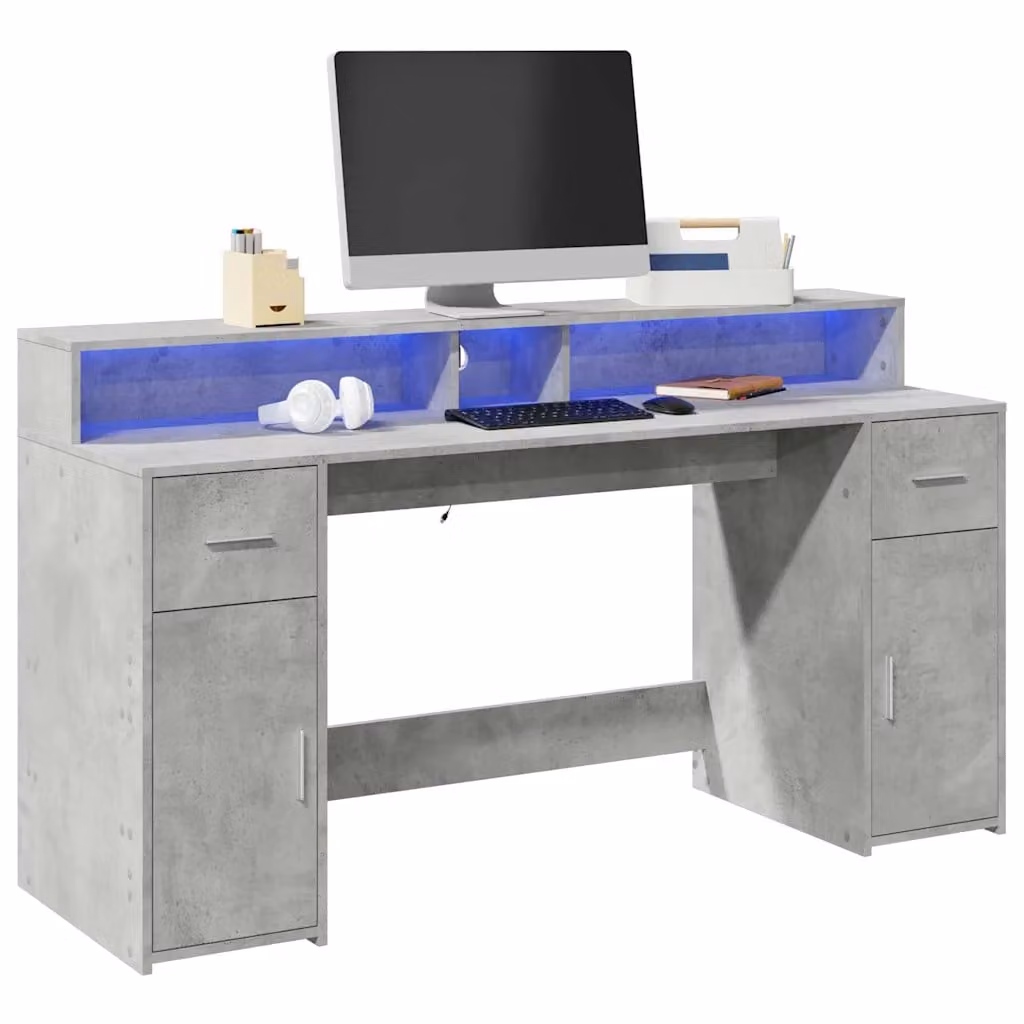 Scrivania Gaming vidaXL con Luci LED Grigio, L: 160 cm, P: 55 cm, H: 91 cm