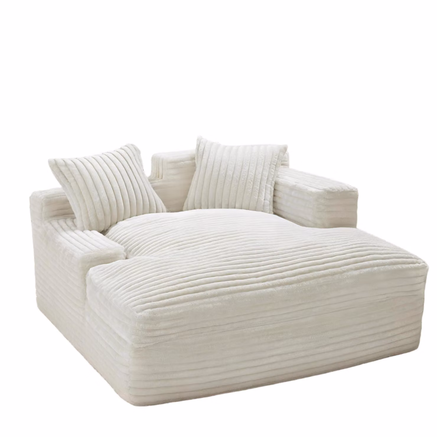 PillowPalette - Divano Lazy in tessuto cordonato con cuscini, divano da pavimento 135 x 152 x 80 cm, poltrona letto con funzione letto, poltrona chaise longue, beige