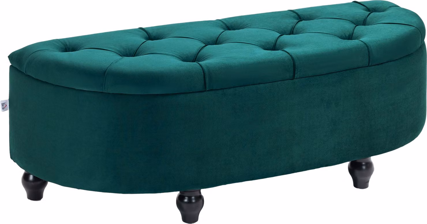 Divano letto Moonbite con spazio contenitore, 120 cm, con coperchio ribaltabile semicircolare, rivestito in velluto (240 g/m²), imbottitura in schiuma 26D, gambe in legno di hevea nero, tessuto in poliestere, colore verde scuro
