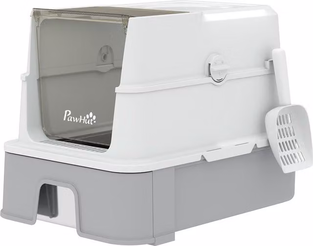Lettiera per gatti PawHut con coperchio rimovibile, cassetto scorrevole, paletta e sacchetti filtranti, Grigio, L 60 cm x P 40 cm x H 45 cm – 1
