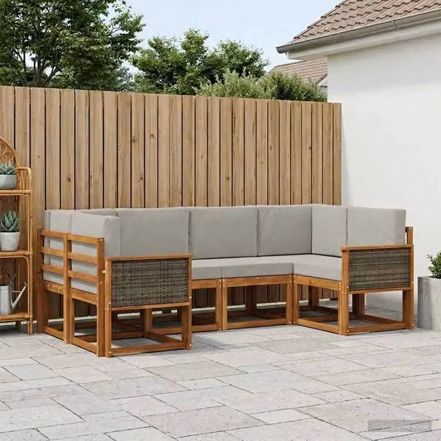 Set di divani da esterno 6 pz Naturale e Grigio Chiaro 3385487