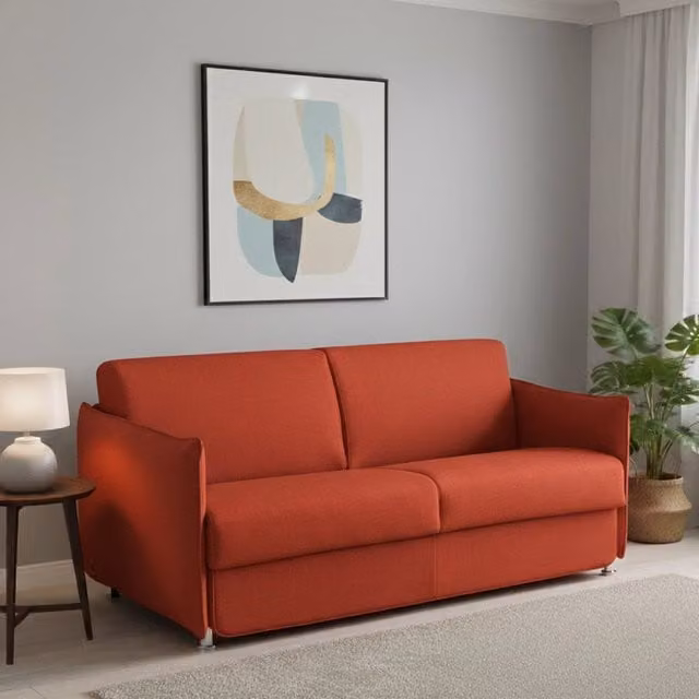 Divano Letto 2 Posti Follina DMORA Arancione con Copertura Sfoderabile e Contenitore Made in Italy L: 160 cm, P: 95 cm