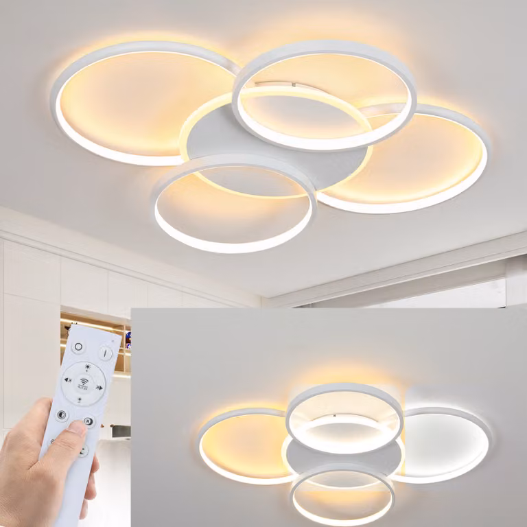 ZMH Lampada da soffitto LED Plafoniera Soggiorno Dimmerabile 70W con telecomando 5 anelli Lampada da camera da letto bianca Illuminazione da soffitto moderna in acrilico per ufficio