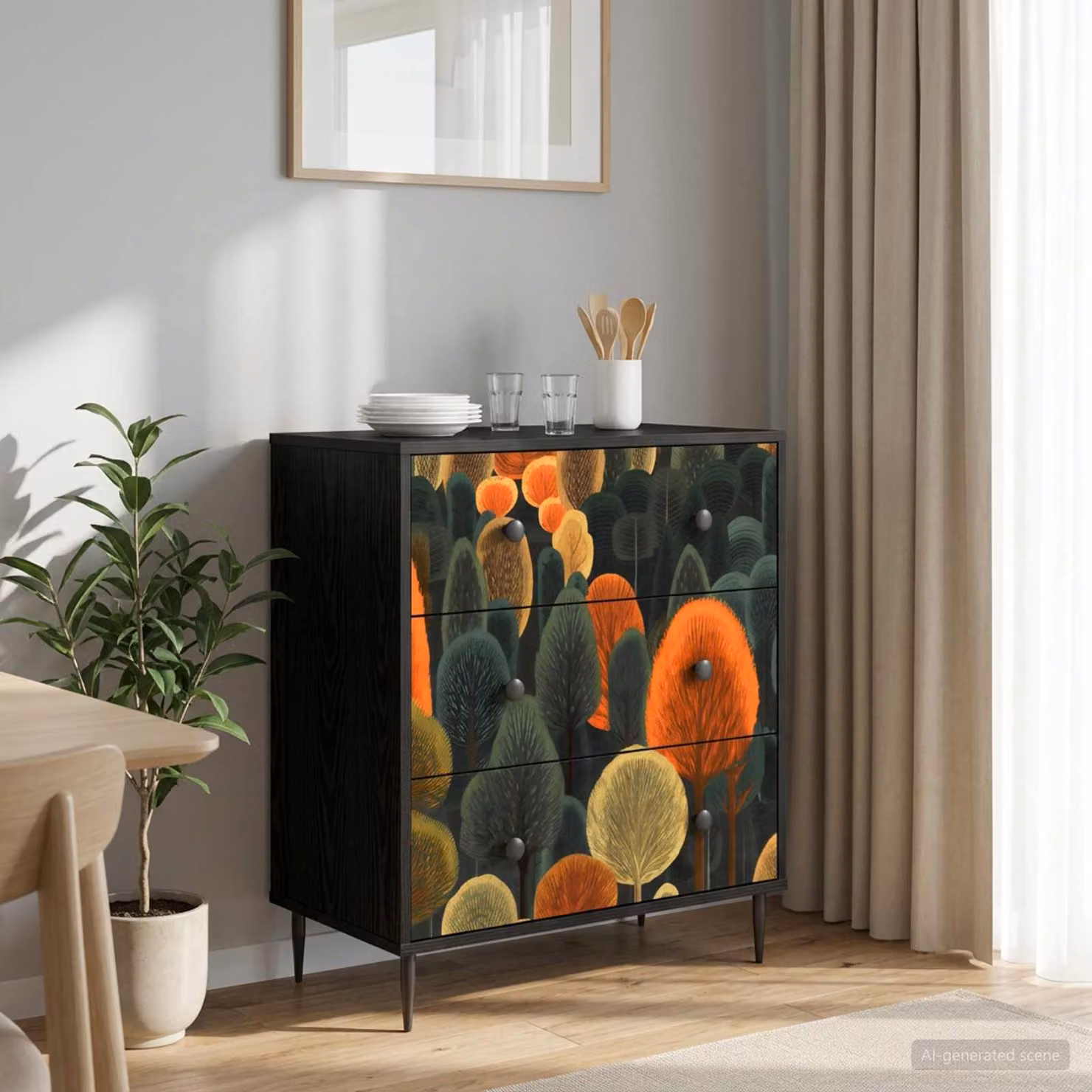 Cassettiera vidaXL ZAANDAM con stampa floreale multicolore, L: 66 cm, P: 36,5 cm, H: 76 cm