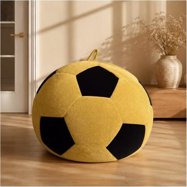 Poltrona sacco rotonda giallo e nero in flanella con imbottitura in memory foam