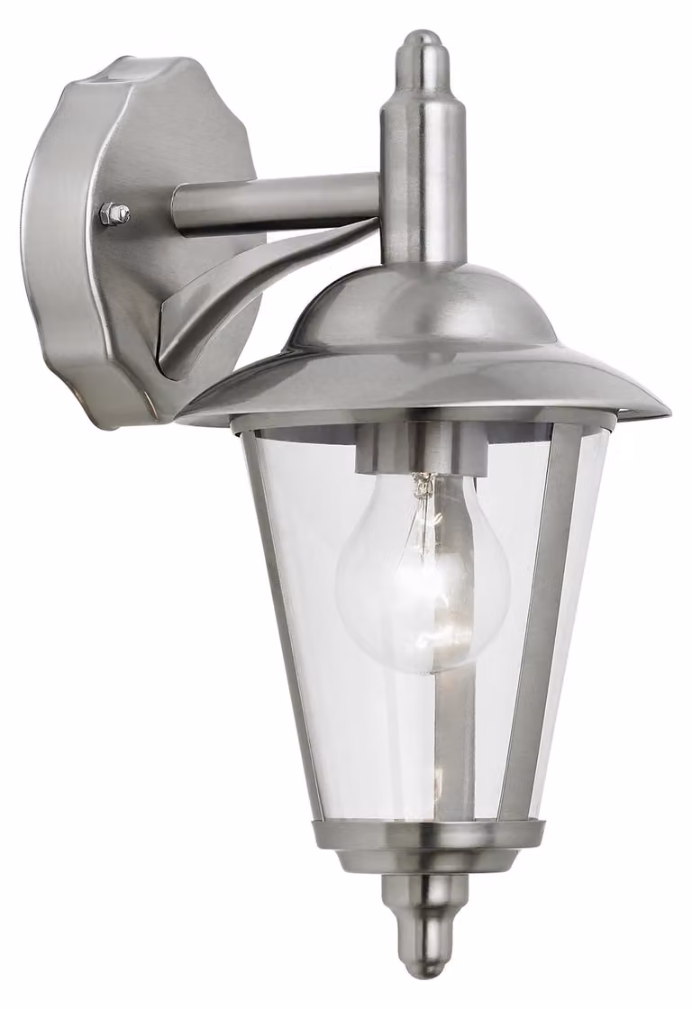 Applique da esterno a forma di lanterna, base KLIEN, argento-trasparente, 1xE27x60W, metallo, dimensioni: 31,5x16,5x21,5 cm, IP44, Endon