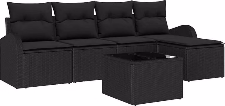 Set Divano da Giardino 6 pcs Nero polyrattan