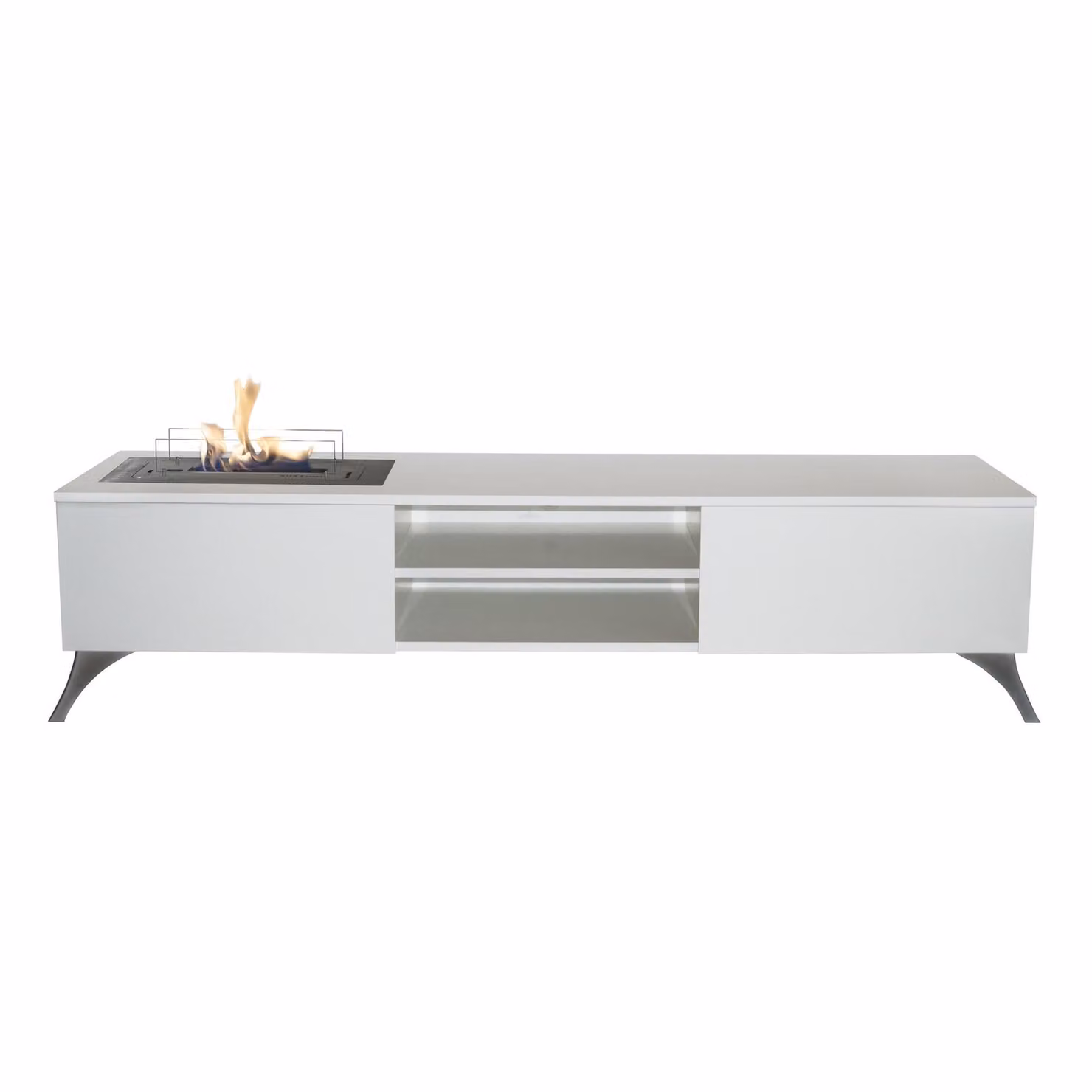 Mobili TV Xaralyn - Elin B - legno bianco - cinewall - riscaldamento 2 KW - fiamme reali - caminetto decorativo a etanolo con meubel