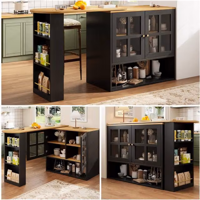 Credenza Girevole 360¡ã con Vetro e Ripiani ¨C MINIMAL ¨C Nero