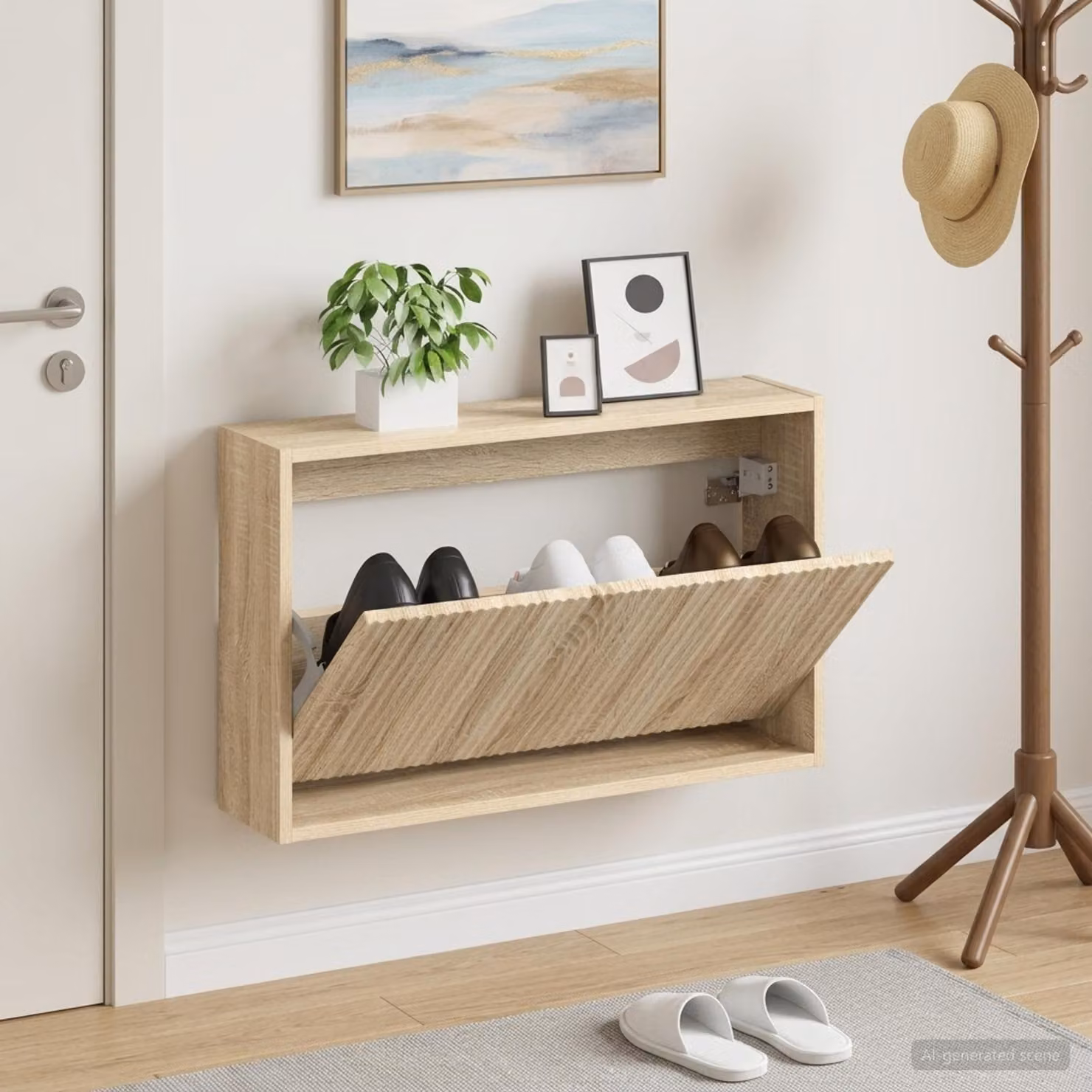 vidaXL Mobiletto per Scarpe da Muro ARNHEM Moderno in Legno, Marrone e Beige, L 71 x P 17 x H 43 cm