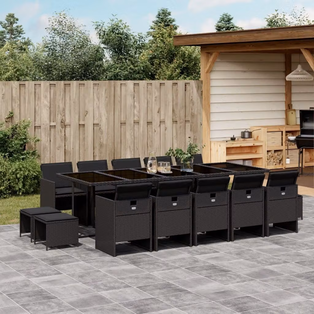 Maison Exclusive - Set da Pranzo da Giardino 15 pz con Cuscini Nero in Polyrattan