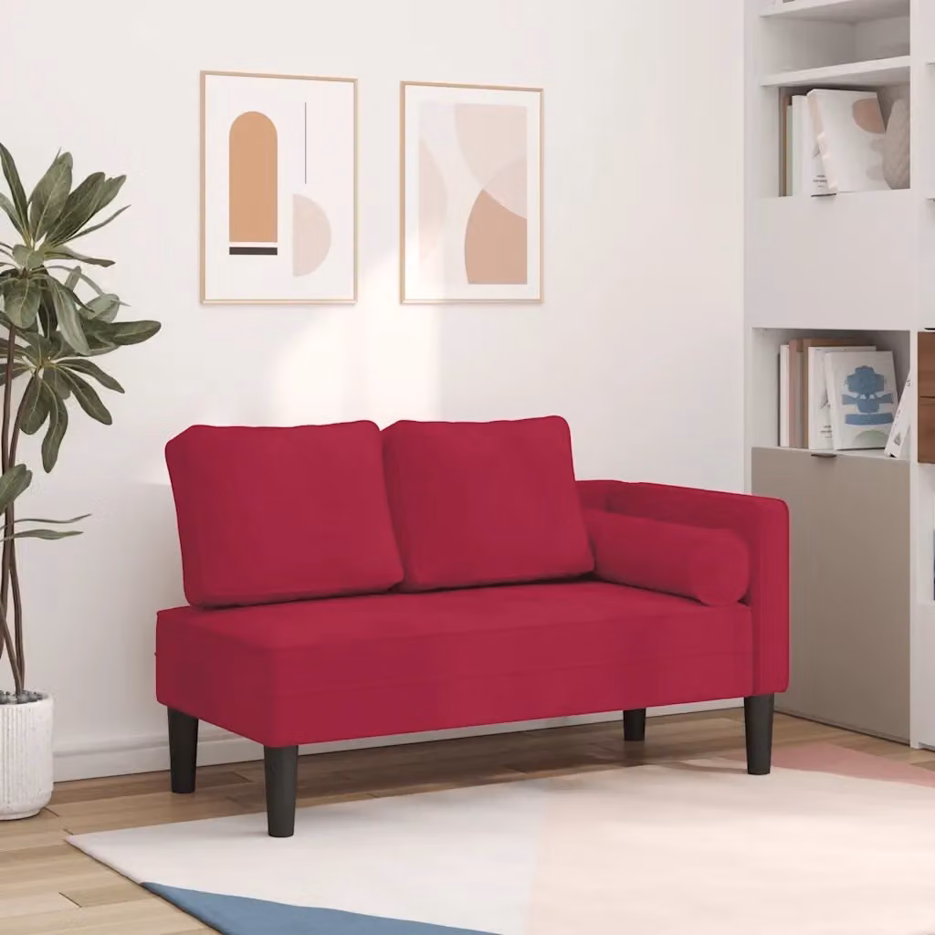 Chaise Lounge Moderna in Velluto Rosso con Cuscini e Poggiatesta Regolabile CFW3908860 – 2