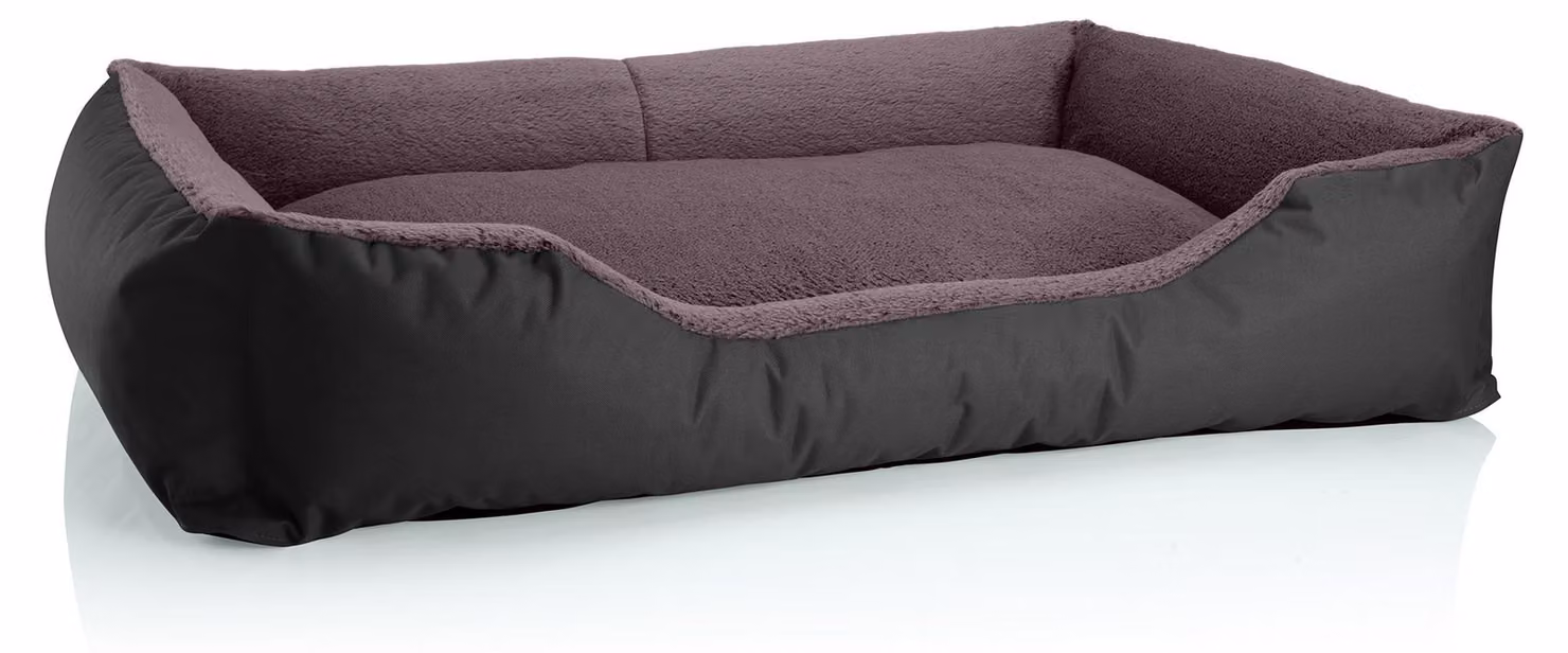 Letto per cani BedDog TEDDY, divano per cani lavabile con bordo e cuscino, BLACK-FIELD (nero/marrone), (XXL) ca. 120x85x23 cm