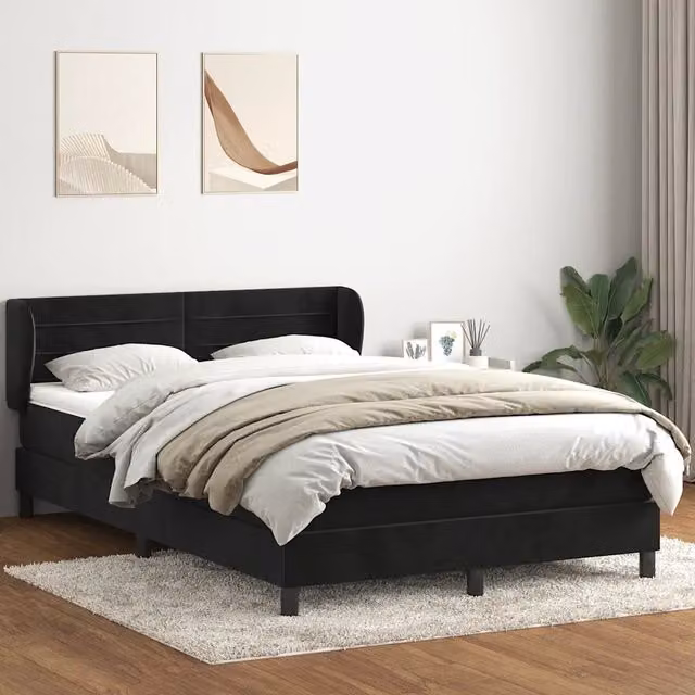 Letto Ibrido vidaXL con Giroletto a Molle e Materasso in Velluto Nero e Bianco L: 163 cm, P: 213 cm, H: 88 cm