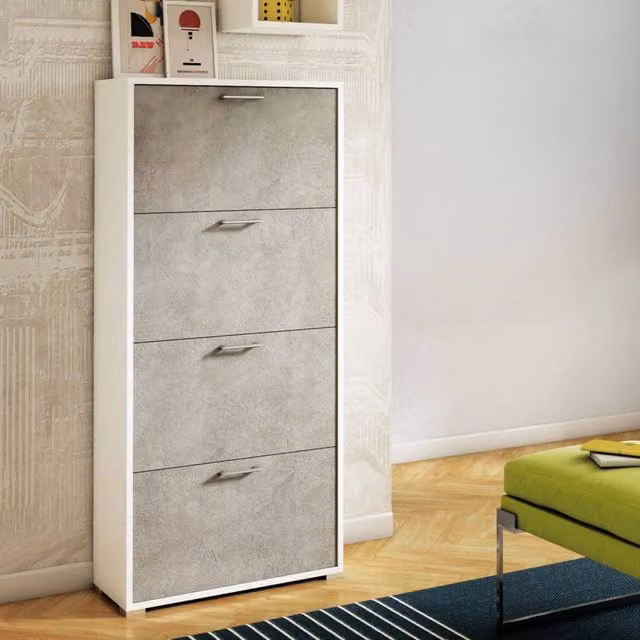 Mobile Portascarpe Adeindein, Scarpiera 24 Paia Made in Italy, 67x28x147h cm Bianco