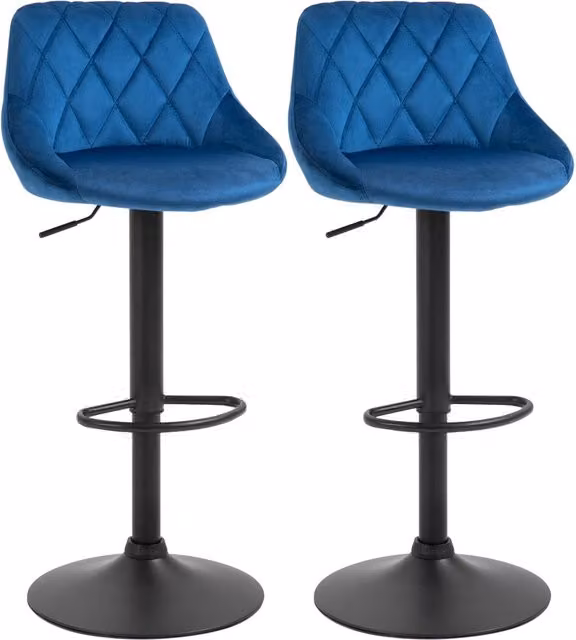 Set di 2 sgabelli da bar GIORDANOSHOP in tessuto effetto velluto blu, girevoli e moderni, L: 51,5 cm, P: 48 cm, H: 83-104 cm – 1