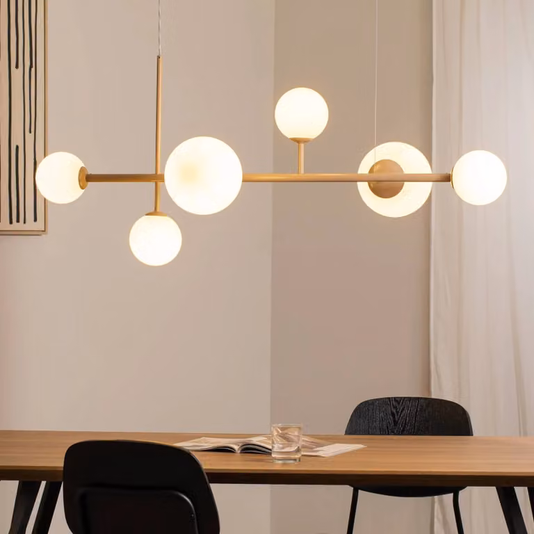 Lampada a sospensione in vetro Joel ALDEX, dimmerabile, Crema / Ambra, Soggiorno / Sala da pranzo, Metallo, Lampada a sospensione