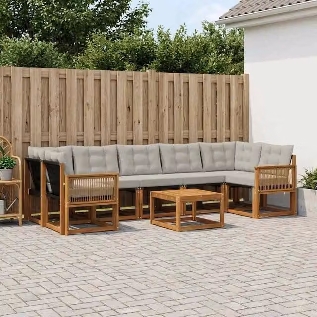 Set di divani da esterno 8 pz Naturale e Grigio Chiaro 3381843