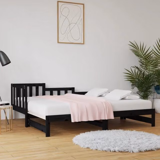 Dormeuse estraibile vidaXL in legno massello di pino nera L/P/H: 193.5 x 68.5 x 181.0 cm