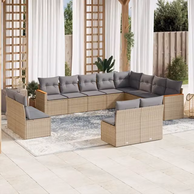 Set Divano da Giardino a Forma a U vidaXL in Polyrattan con Cuscini Beige e Grigio – 1