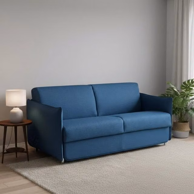 Divano Letto 2 Posti Verceia DMORA Made in Italy, Blu, con Coperture Sfoderabili e Contenitore, L: 160 cm, P: 95 cm – 1