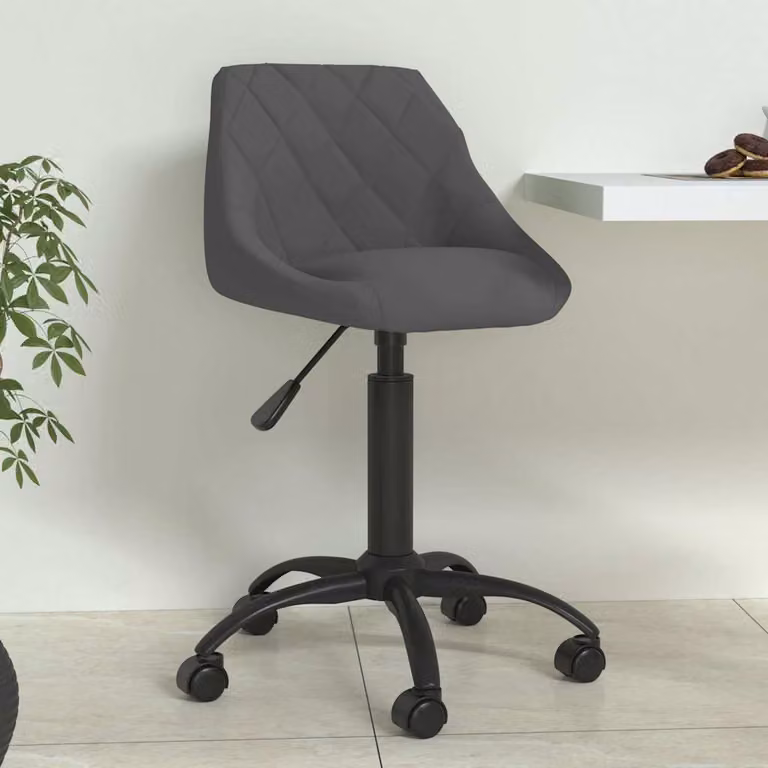 Sedia da Pranzo Moderna vidaXL in Velluto Grigio con Base in Metallo e Ruote, Girevole a 360 Gradi