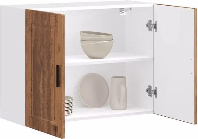 Pensile da cucina Design Mania in legno multistrato color marrone con ante a battente e ripiani interni, stile rustico, L: 80 cm, H: 60 cm, P: 31 cm