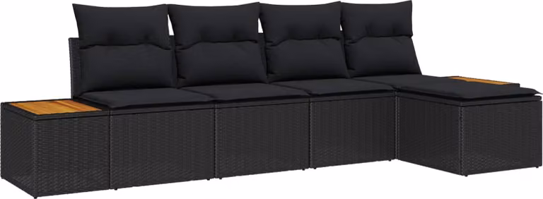 Set Divano da Giardino con cuscino 5 pcs Nero Poly Rattan