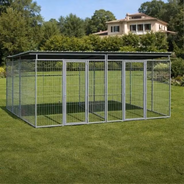 Set di 2 unità SIDERBOX per cani da esterno in metallo zincato color argento L: 300 cm, P: 300 cm, H: 180 cm