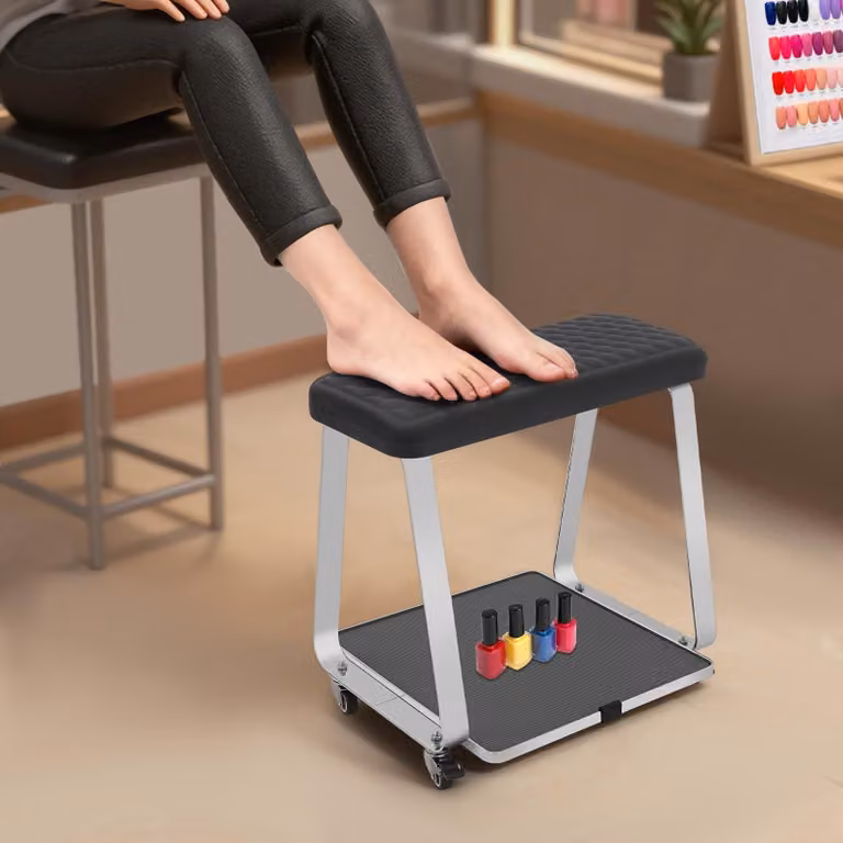 Elzusha - Poggiapiedi mobile con ruote, ideale per saloni di bellezza e uso domestico (nero)