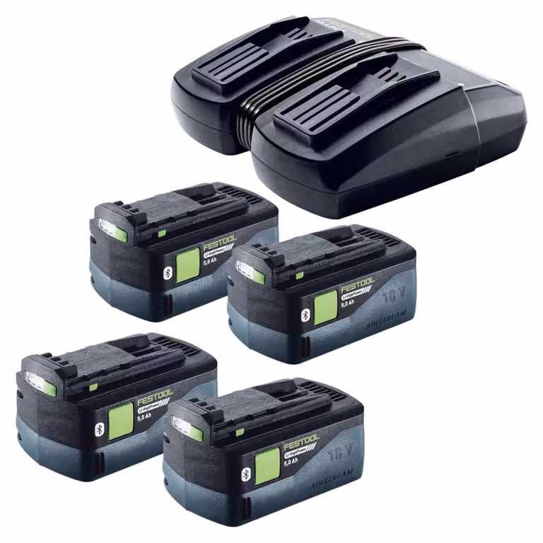 Set Festool Energie 4x BP 18 Li 5,0 HP-ASI pacco batteria HighPower 18 V 5,0 Ah (4x 578519) + caricabatterie doppio TCL 6 DUO (577017)