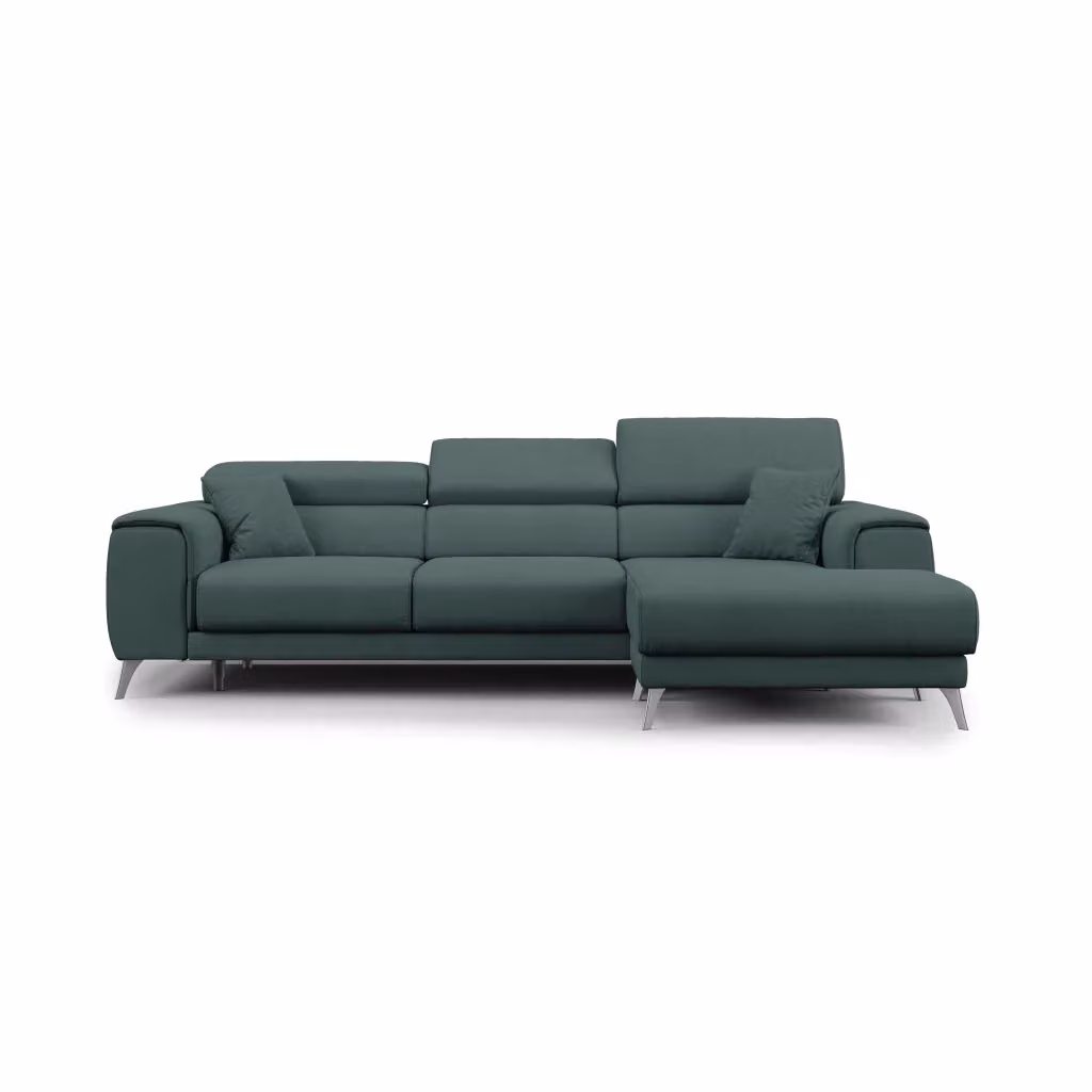Divano angolare Fusion Divani.Store in tessuto smacchiabile verde con sedute scorrevoli e configurazione sinistra L/P/H: 260 cm – 2