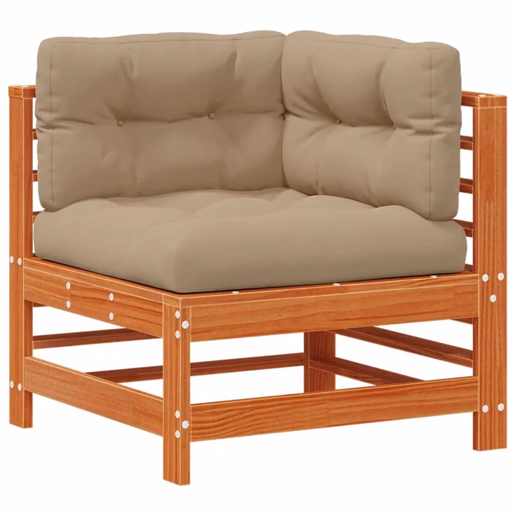 Divano Angolare da Giardino Moderno in Legno di Pino Massiccio con Cuscini Beige e Marrone – 2
