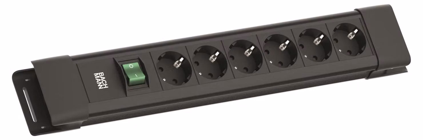 BACHMANN CONNECTUS 6xCEE7/3, 1xinterruttore 2,0m CEE7/7 Nero