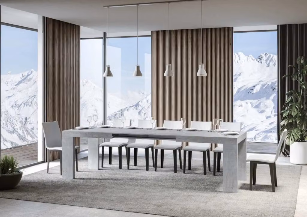 Tavolo allungabile moderno Roxel con piano in laminato effetto cemento grigio, L/P/H: 160/420 x 90 x 77 cm – 2