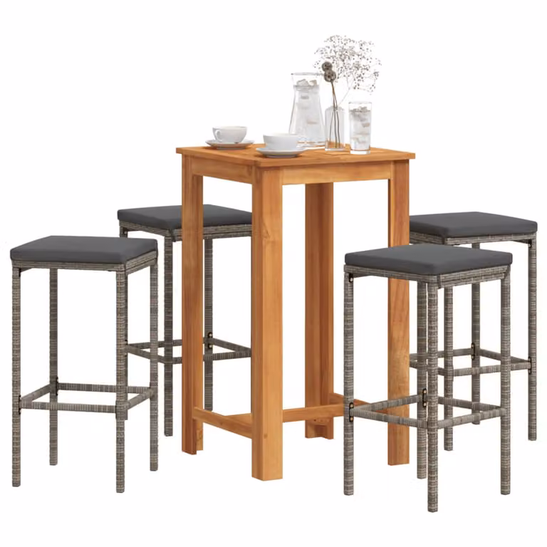 Set Bar da Giardino vidaXL in 5 Pezzi in Polyrattan e Legno di Acacia Grigio Antracite