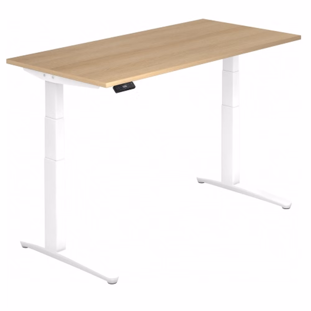 Scrivania Hammerbacher regolabile in altezza elettricamente, 160x80 cm, rovere/bianco